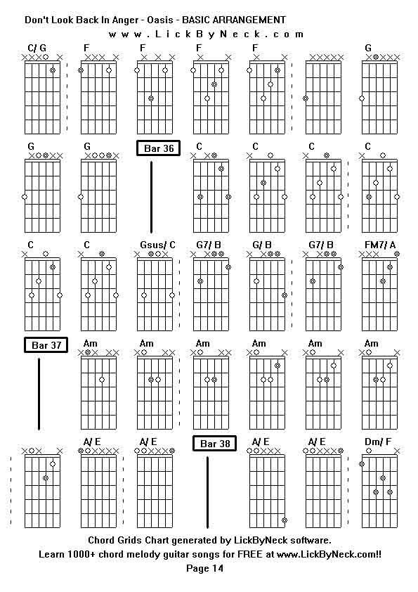 Chord Grids Chart of chord melody fingerstyle guitar song-Don't Look Back In Anger - Oasis - BASIC ARRANGEMENT,generated by LickByNeck software.